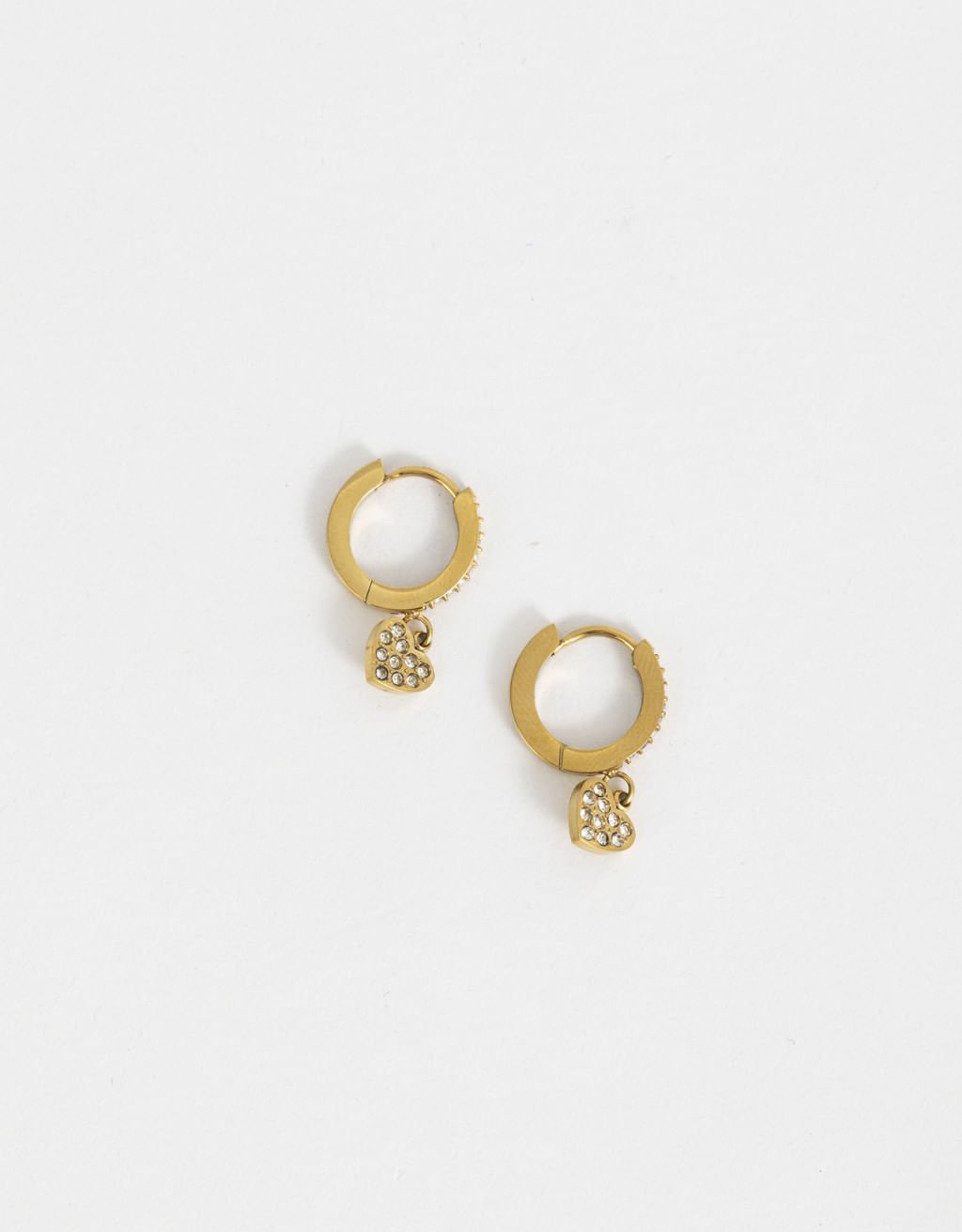Argola Aço Inoxidável Charm Coração & Strass Premium Dourado 4