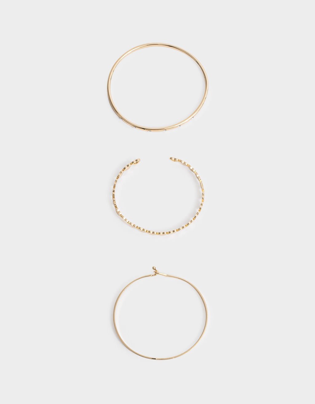 KIt 03 Pulseiras Rígidas Douradas Strass Boho