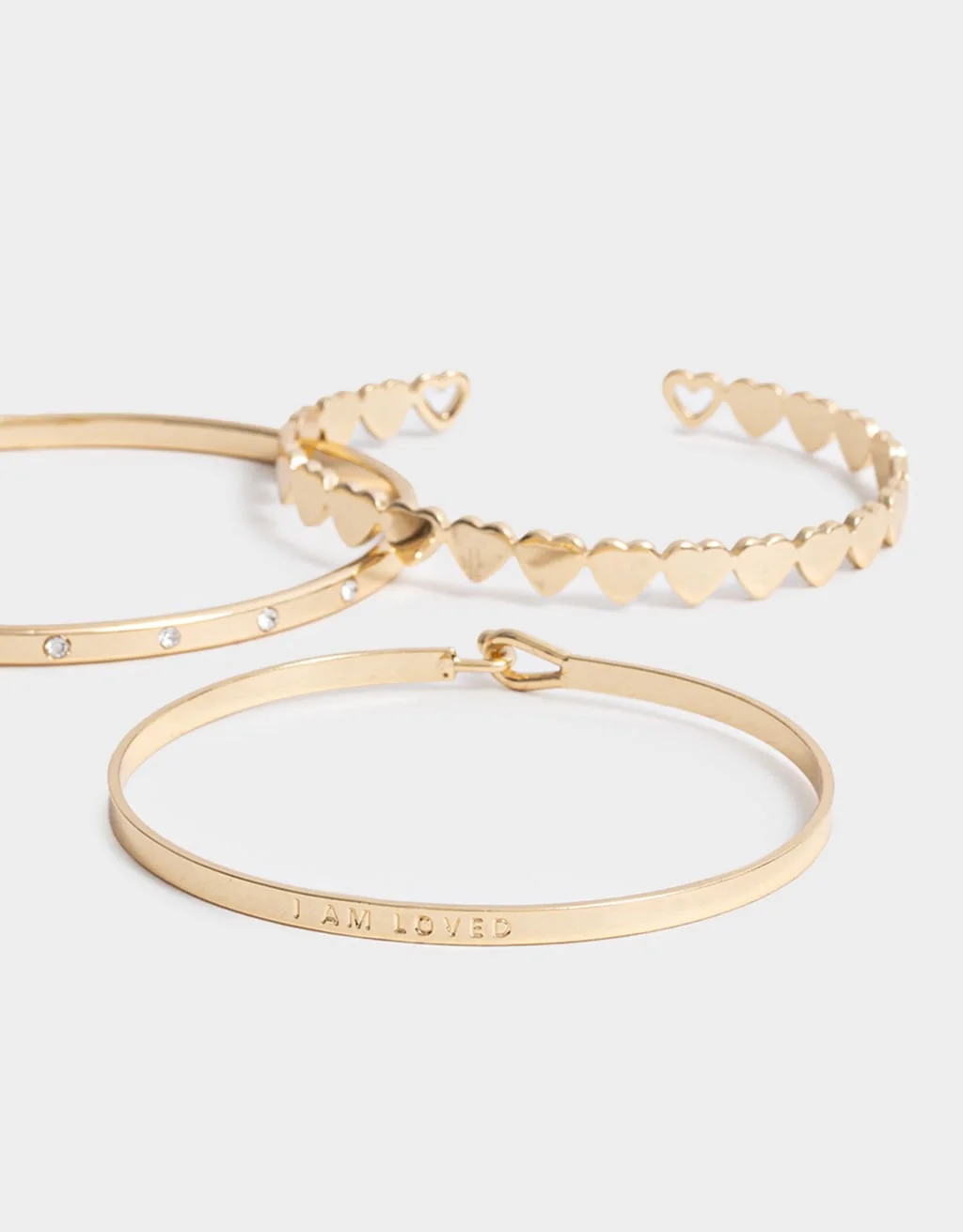 KIt 03 Pulseiras Rígidas Douradas Strass Boho Dourado 3