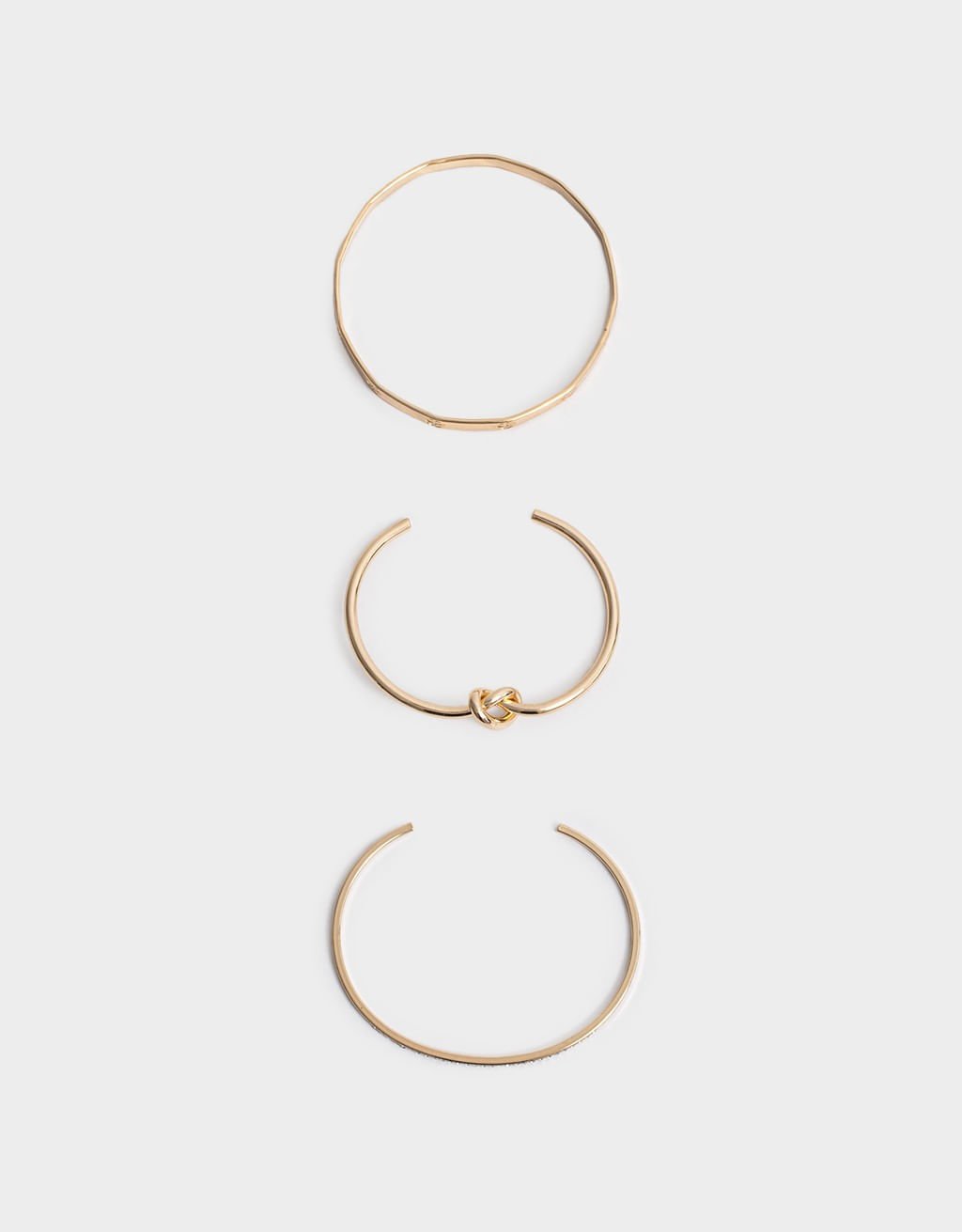 Kit 03 Pulseiras Rígidas Douradas Strass Boho