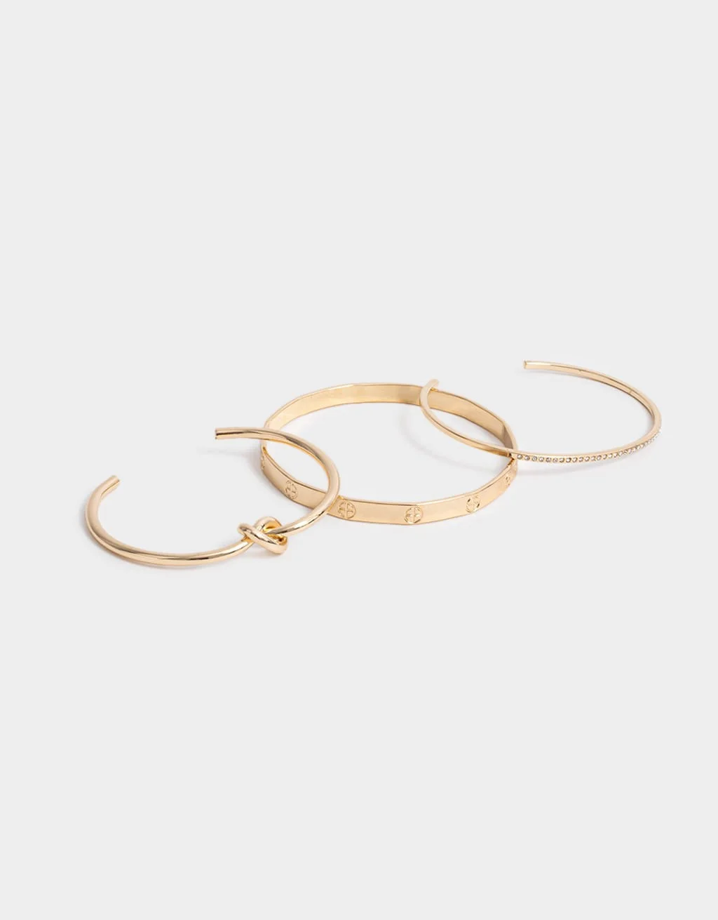 Kit 03 Pulseiras Rígidas Douradas Strass Boho Dourado 2