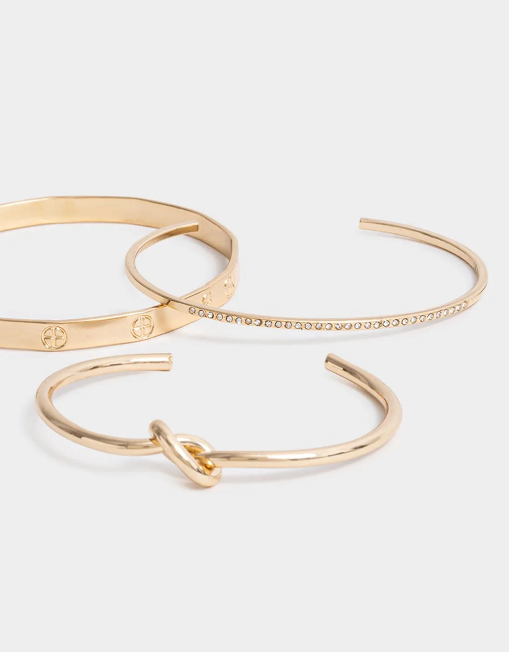 Kit 03 Pulseiras Rígidas Douradas Strass Boho Dourado 3