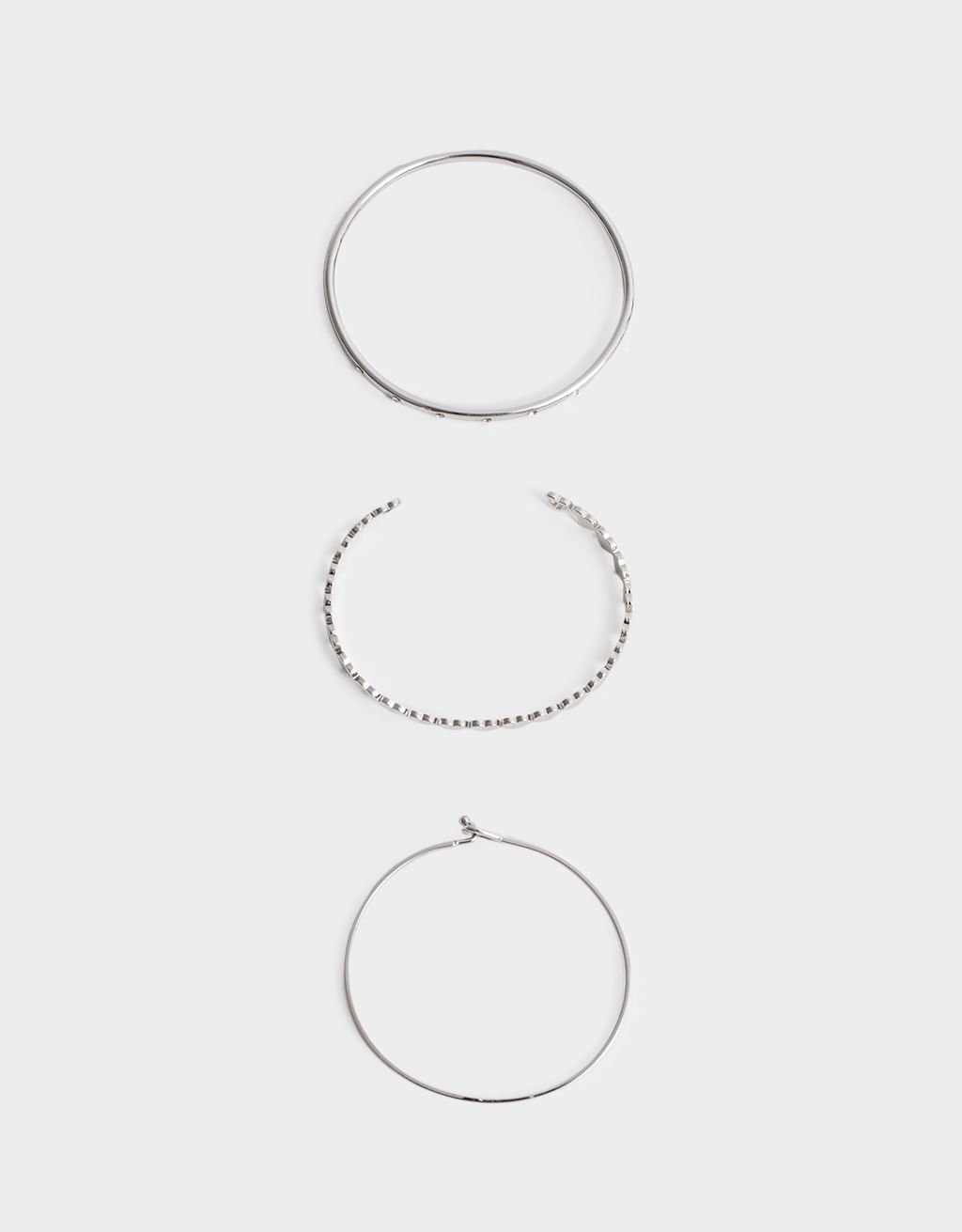 Kit 03 Pulseiras Rígidas Prateadas Strass Boho