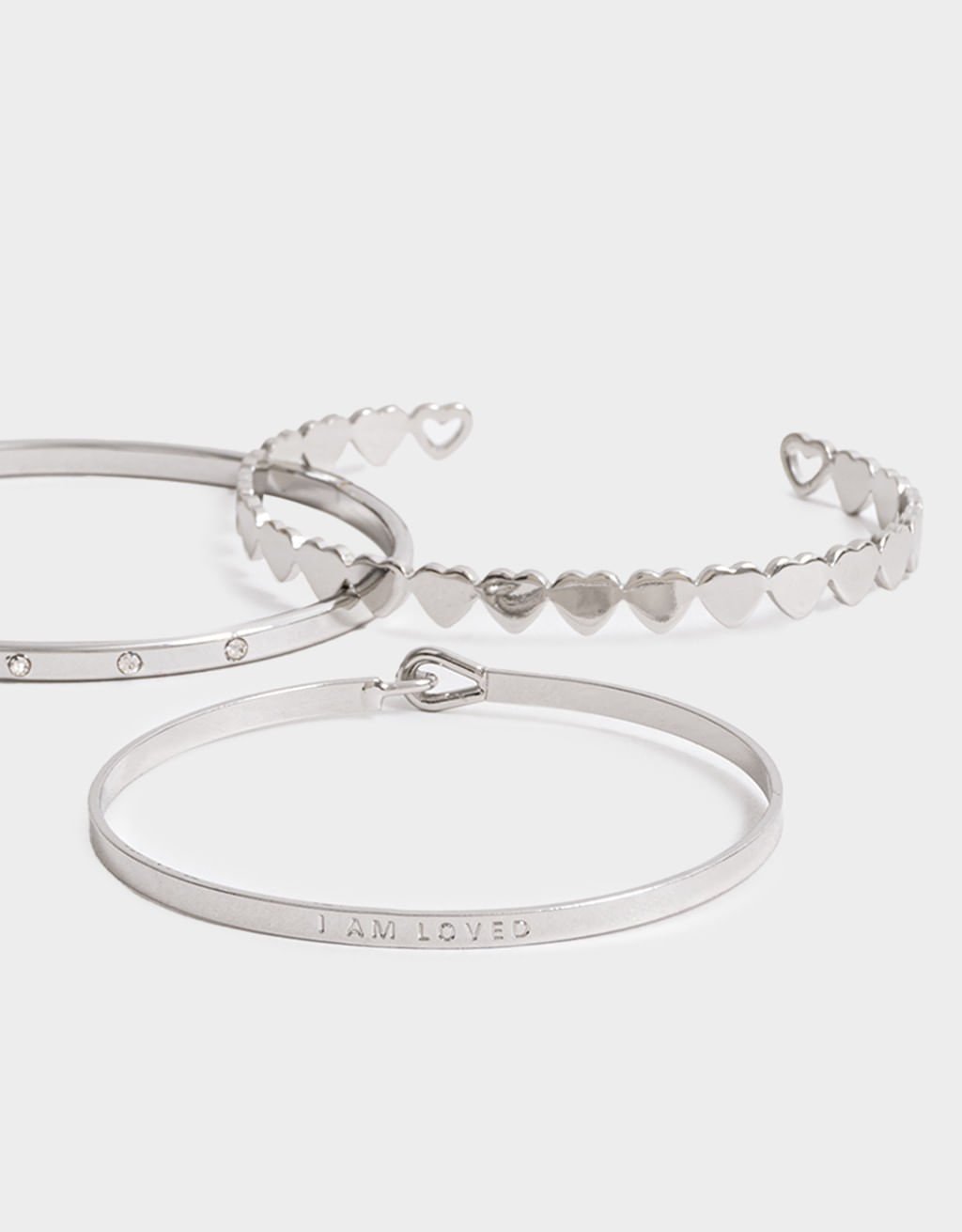 Kit 03 Pulseiras Rígidas Prateadas Strass Boho Prata 3