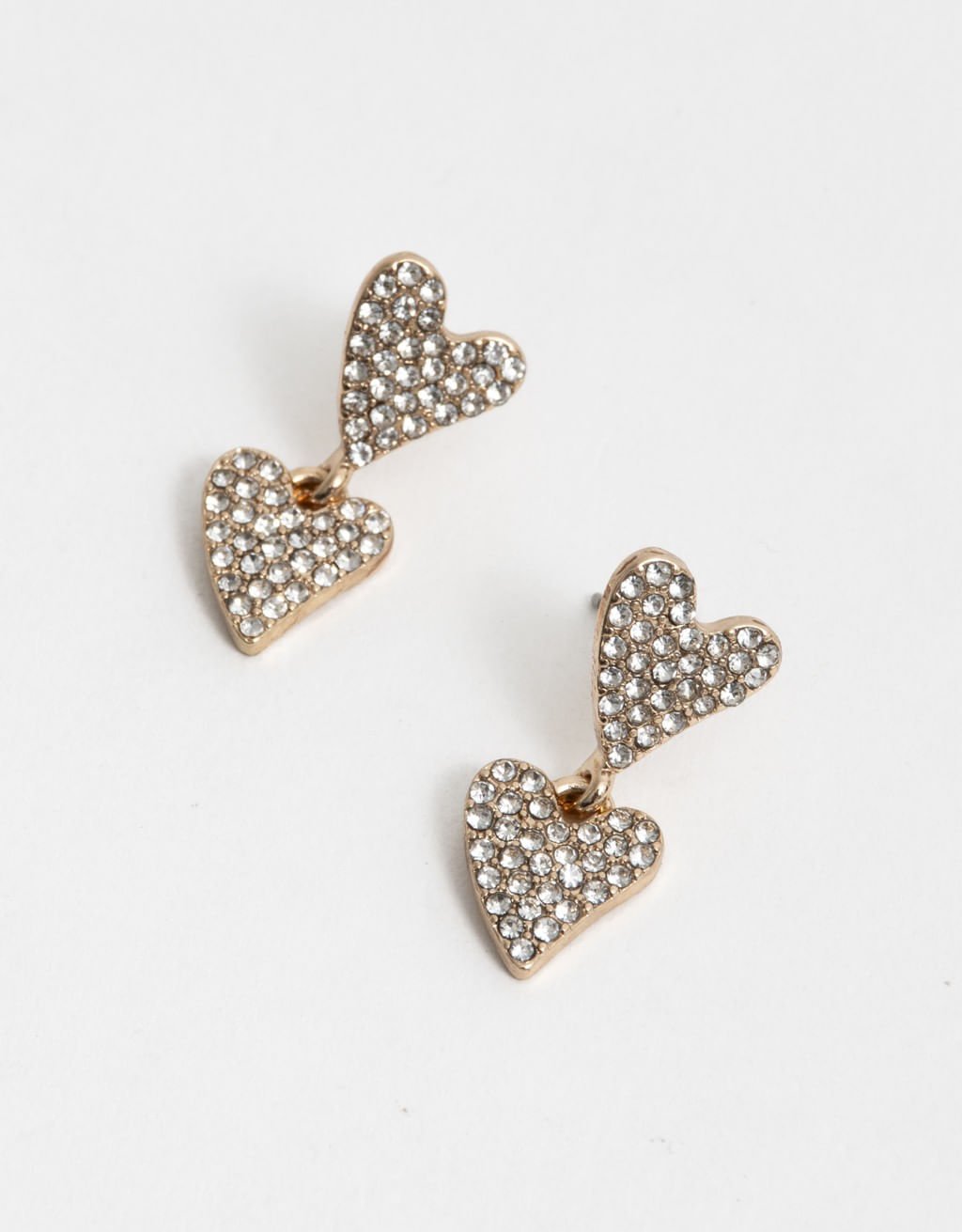 Brincos Curto Coração Com Strass Basic Dourado 2