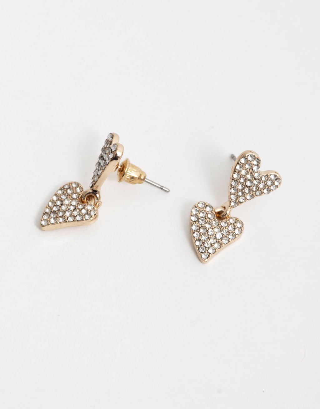 Brincos Curto Coração Com Strass Basic Dourado 3