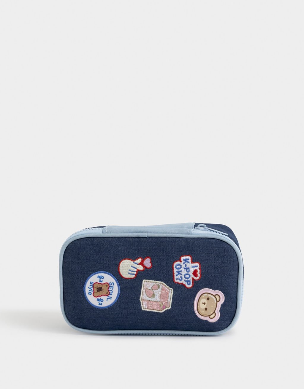 Estojo Jeans Patches K-Pop Brit Korean Vibes Azul 4
