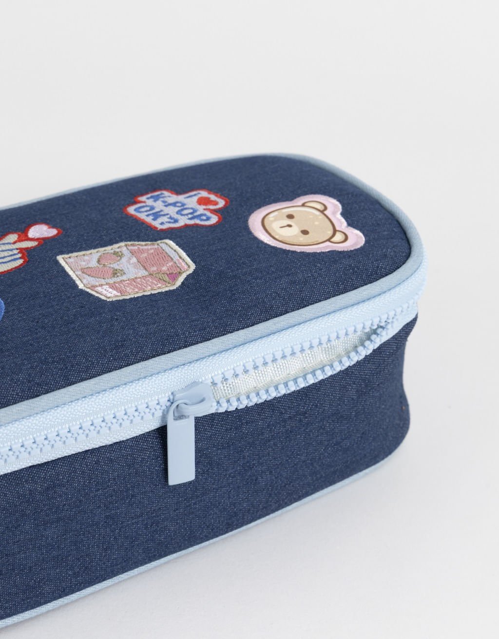 Estojo Jeans Patches K-Pop Brit Korean Vibes Azul 7