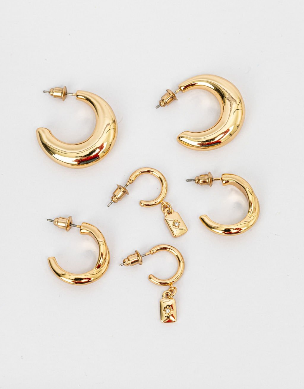 Kit 3 Argolas Mix Strass Folheado a Ouro Premium Dourado 2