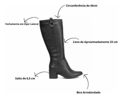 Bota Cano Alto Bottero Confortavel Burnish Preto 7