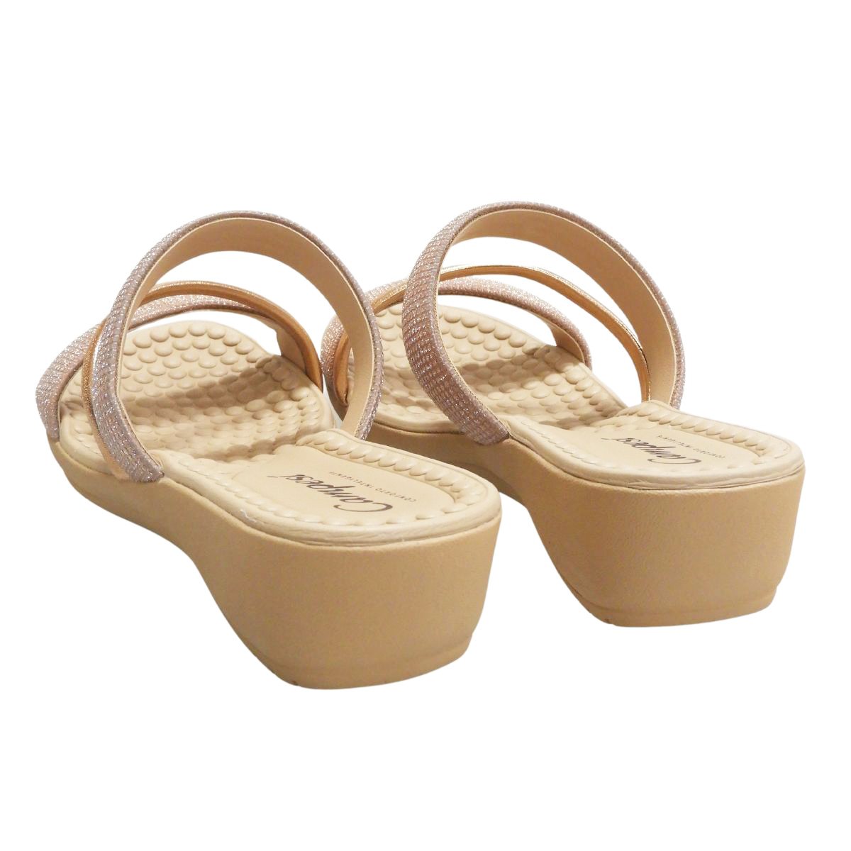 Campesi Tamanco Casual Feminino Brilho Salto Anabela Bege 3