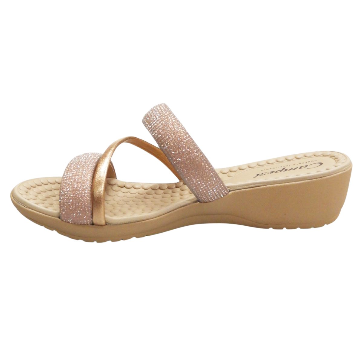 Campesi Tamanco Casual Feminino Brilho Salto Anabela Bege 4