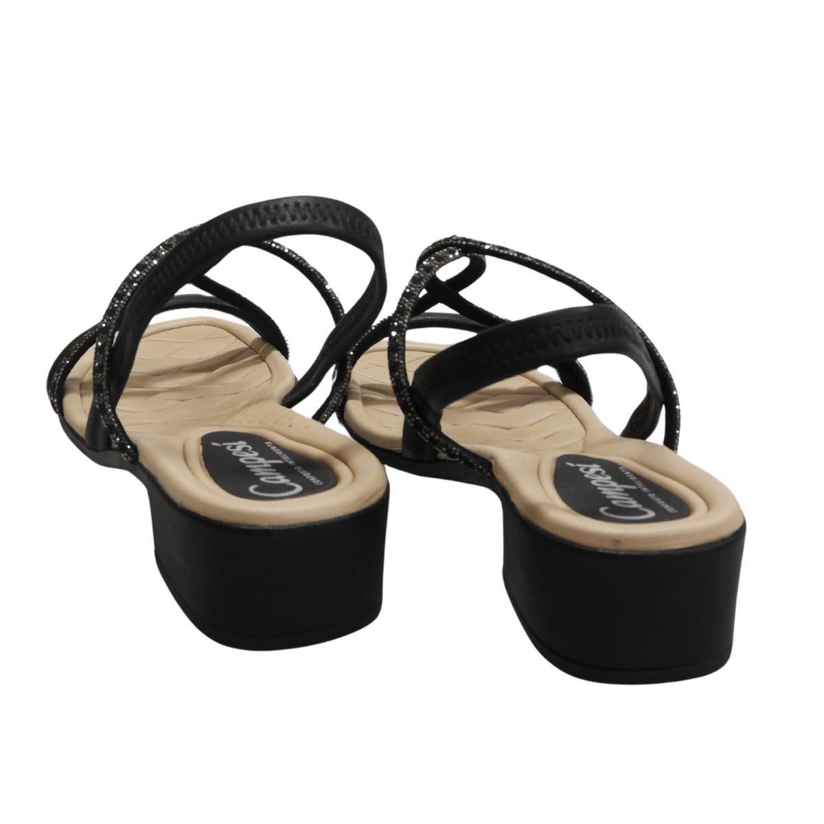 Campesi Sandalia Feminina Brilho Salto Bloco Calce Facil Preto 4