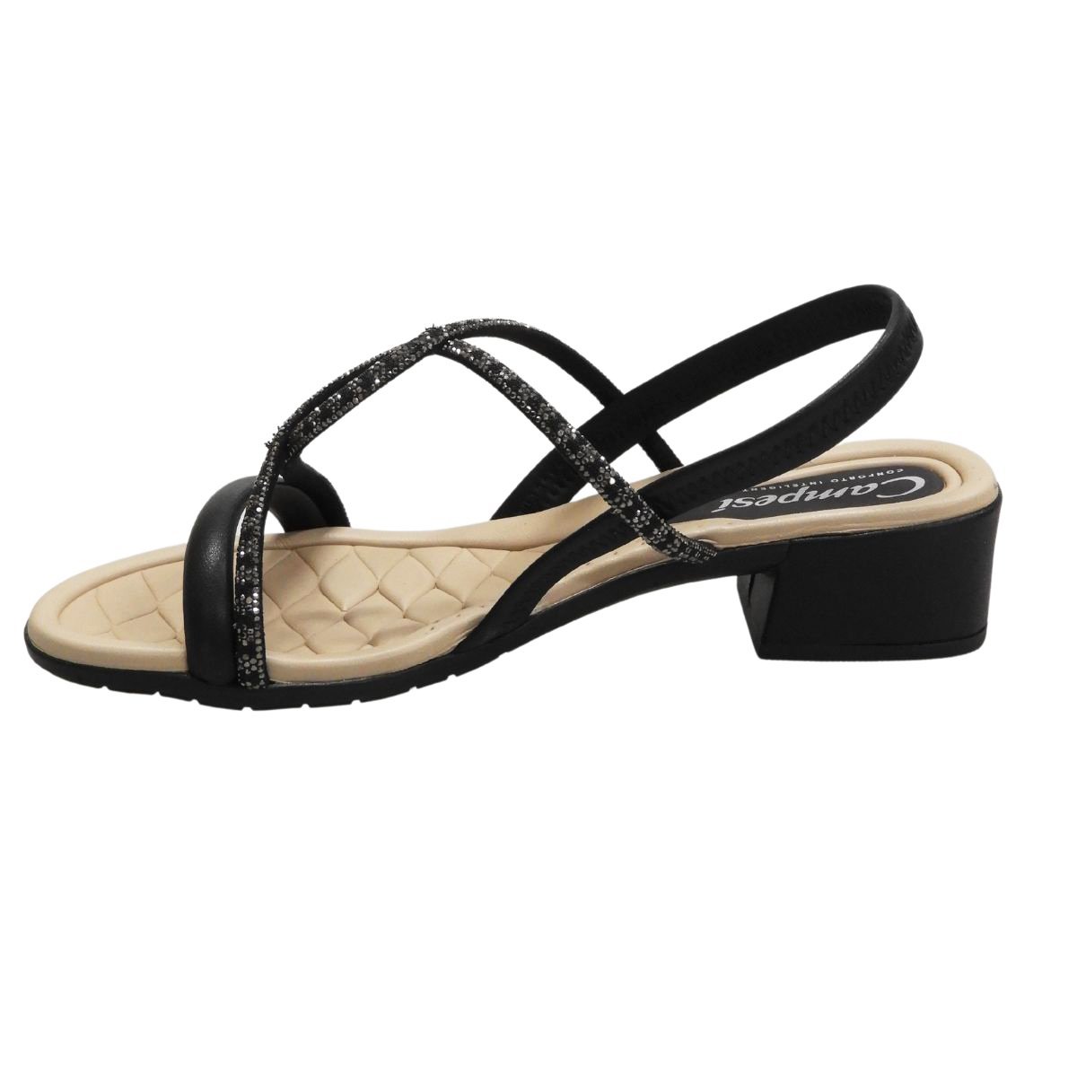 Campesi Sandalia Feminina Brilho Salto Bloco Calce Facil Preto 5