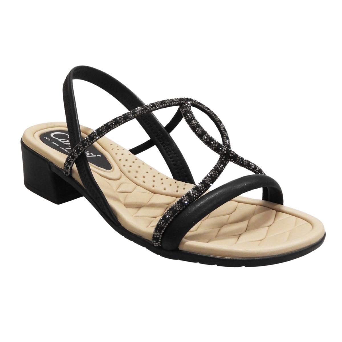 Campesi Sandalia Feminina Brilho Salto Bloco Calce Facil Preto 7