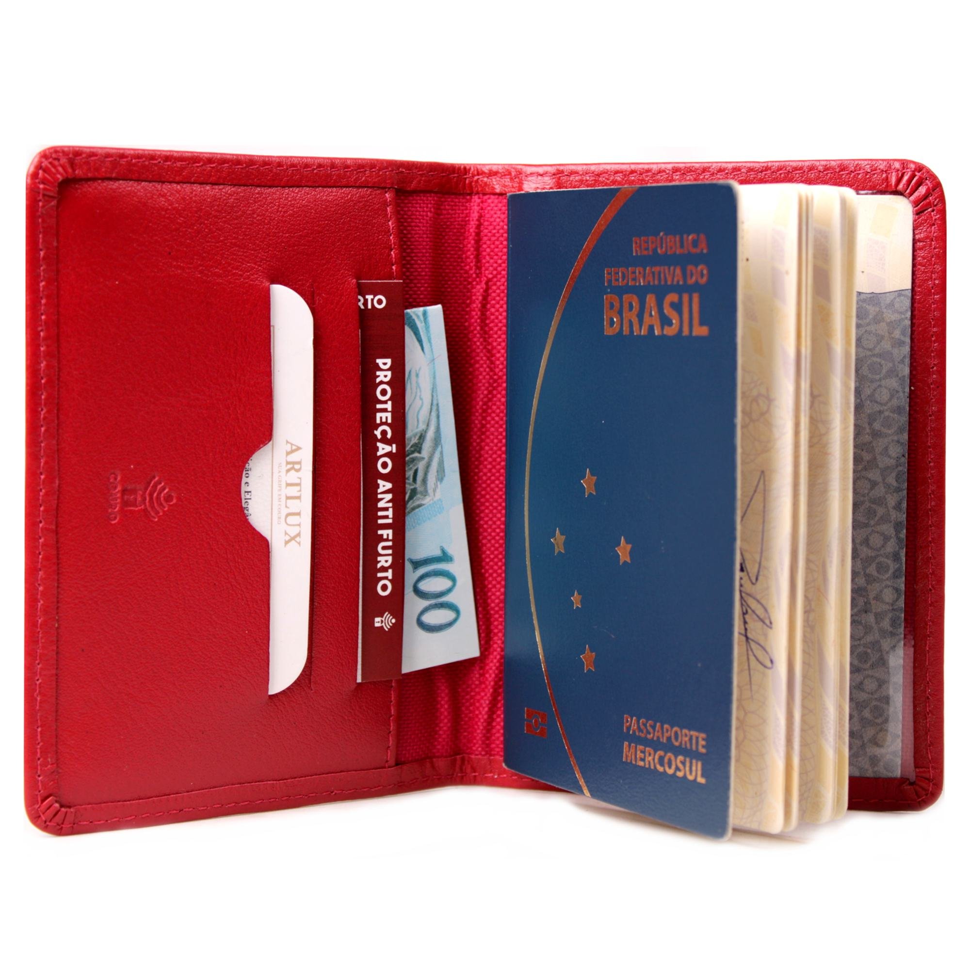 Porta Passaporte em Couro Antifurto Artlux 400 Vermelho 2