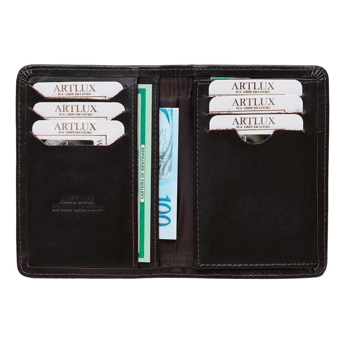 Carteira Artlux em Couro para Documentos de Carro e RG 8003 Café 3