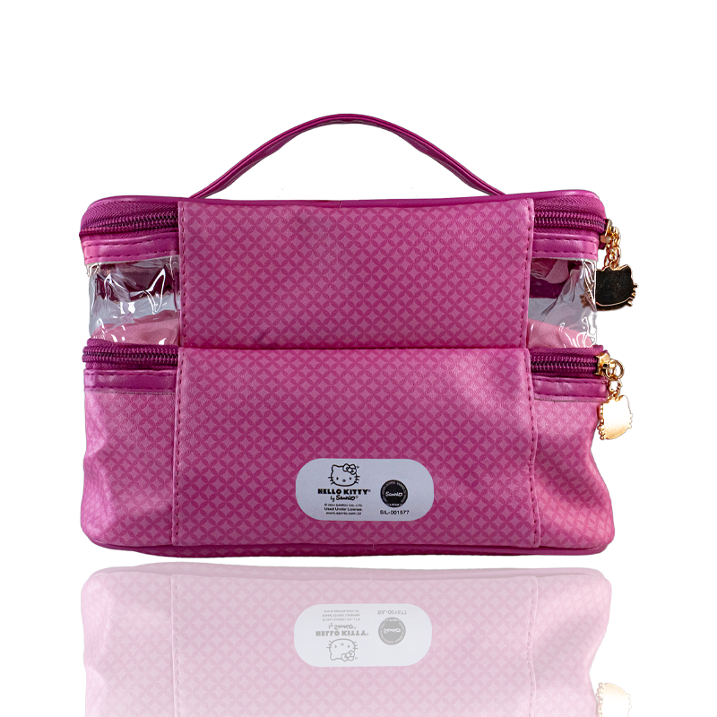 Necessaire Hello Kitty com Duplo Compartimento Transparente e Estampado  KCHK-01P Rosa 2