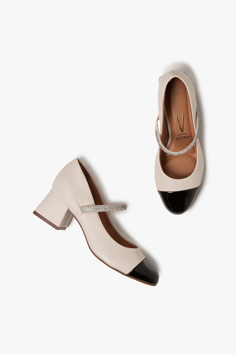 Sapato Feminino Boneca Salto Médio Vizzano Briana Branco/Preto 3