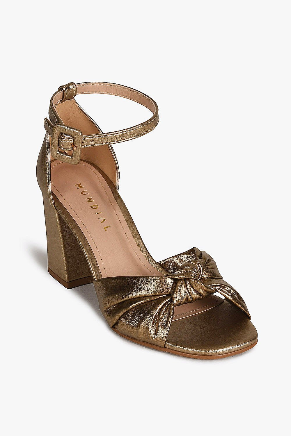 Sandália Feminina Salto Médio Mundial Valkiria Dourado 4