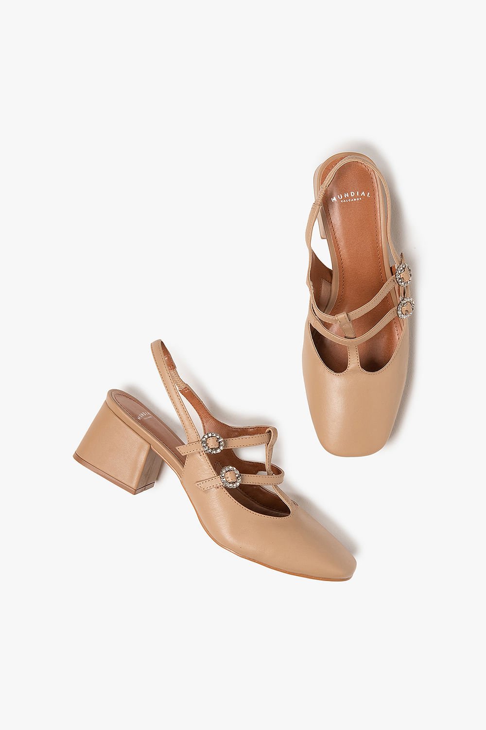 Sapato Feminino De Boneca Salto Médio Mundial Marilyn Bege 3