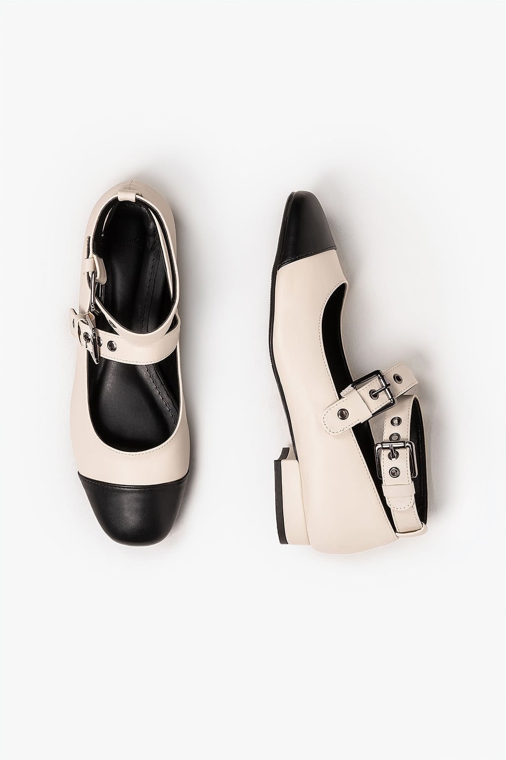 Sapato Feminino Boneca Salto Baixo Mundial Dayara Branco/Preto 4