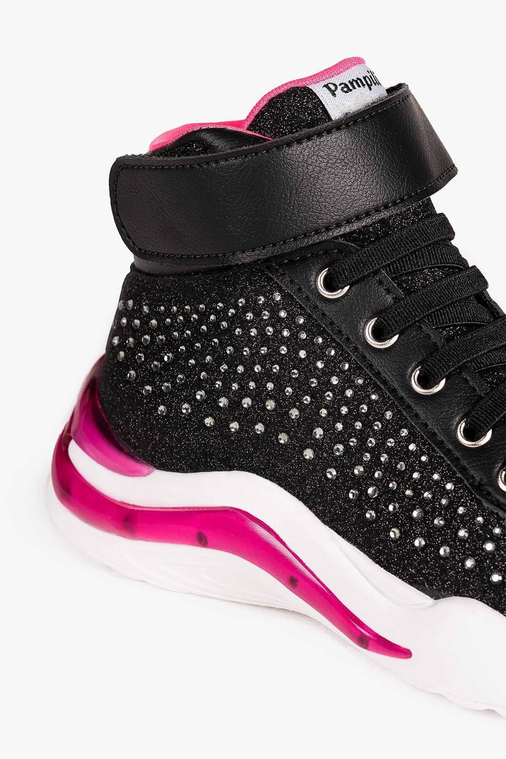 Tênis Infantil Cano Alto Pampili SPK de Led Preto/Rosa Pink 2