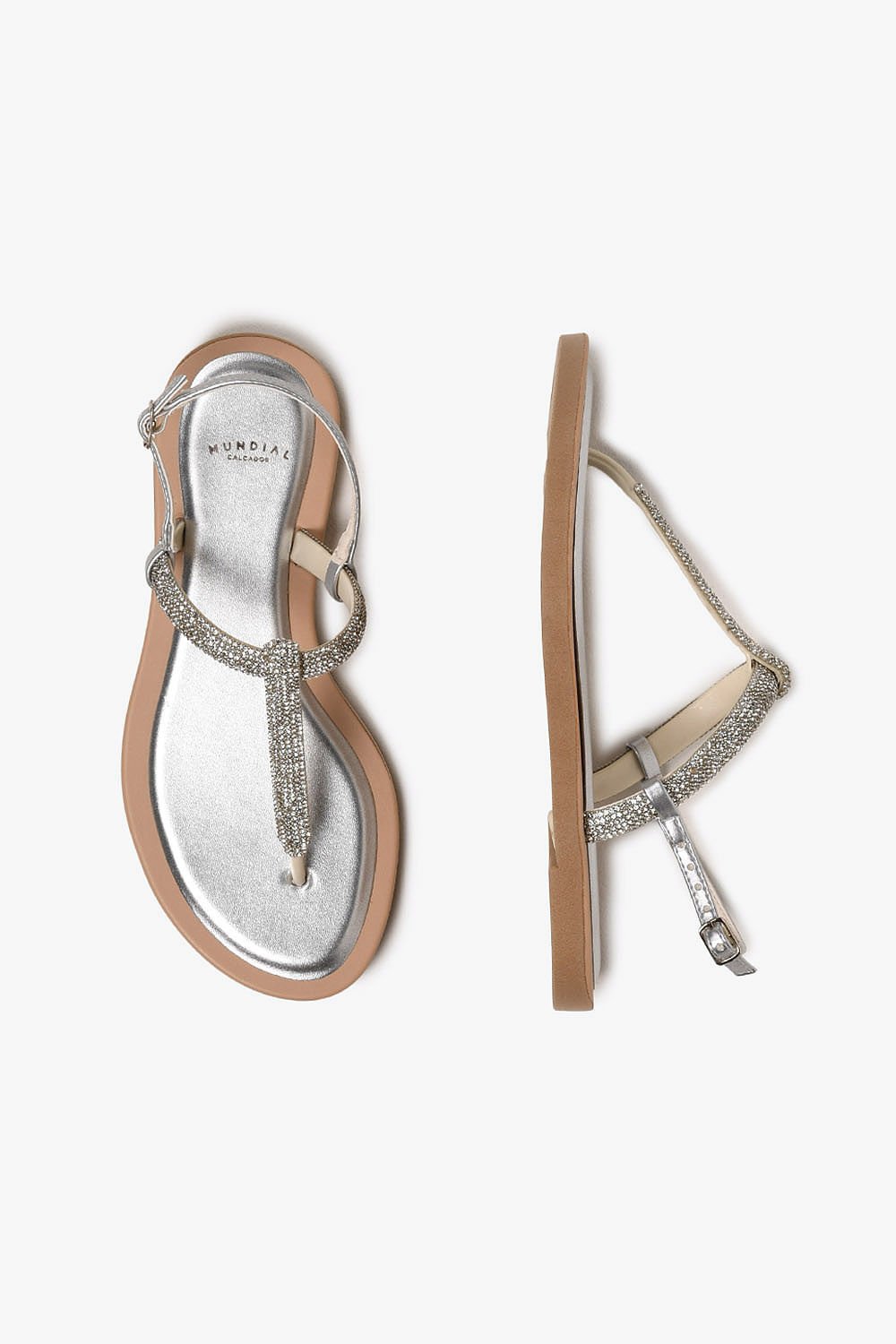 Sandália Feminina Rasteira Mundial Camelia Prata 3