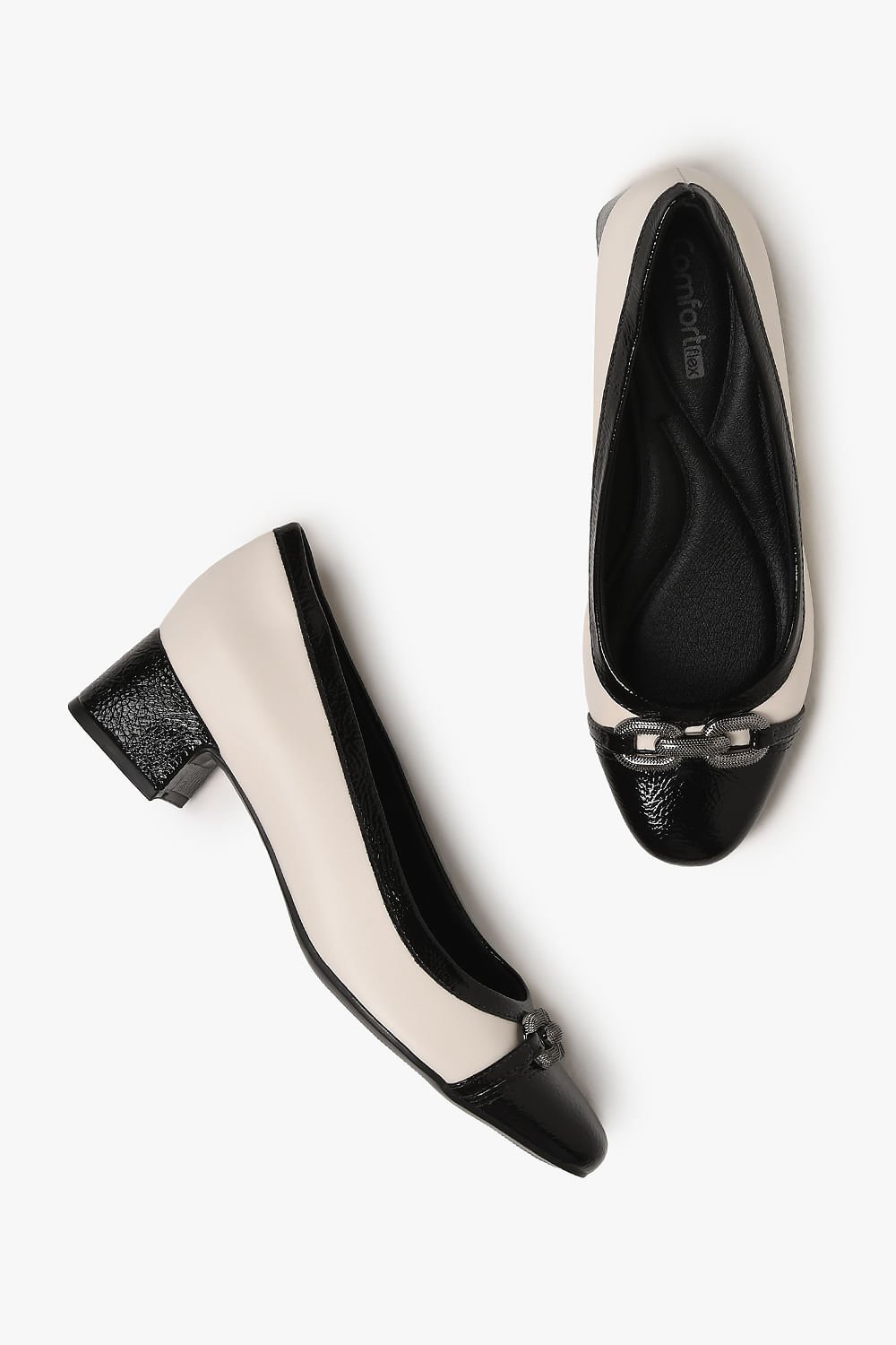 Sapato Feminino Salto Baixo Comfortflex Roseli Branco/Preto 3