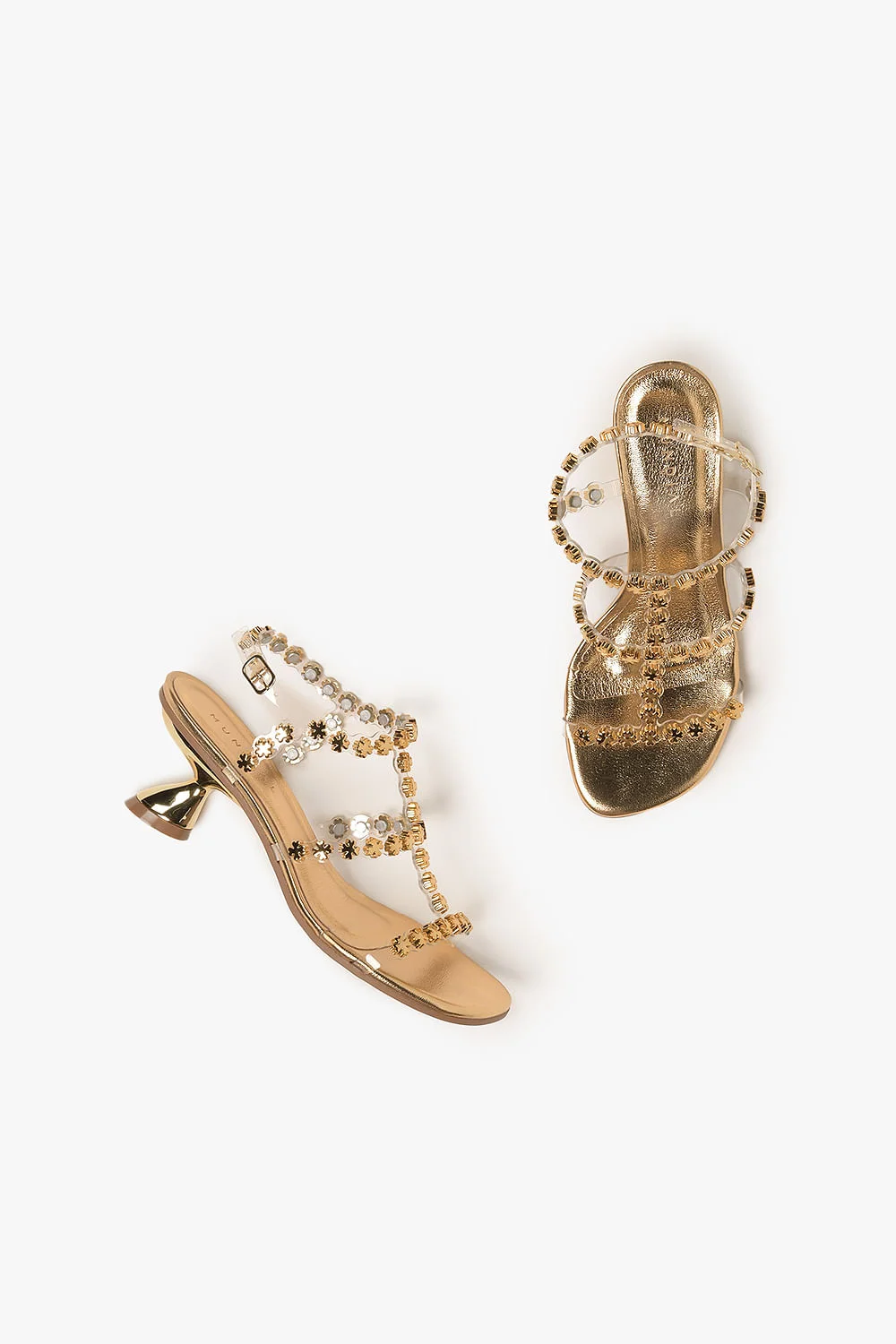 Sandália Feminina Salto Medio Mundial Rafaele Dourado 3