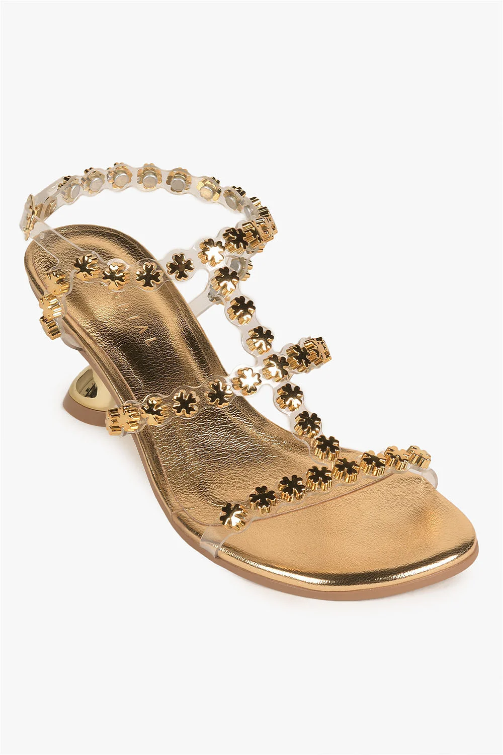 Sandália Feminina Salto Medio Mundial Rafaele Dourado 4