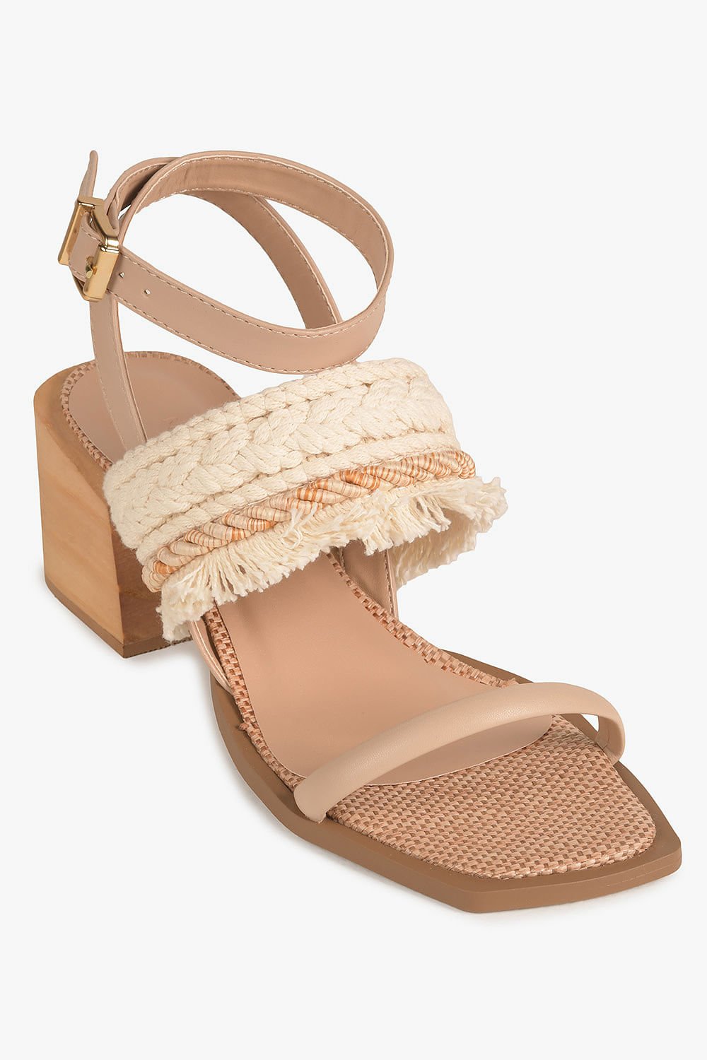 Sandália Feminina Salto Médio Mundial Jimena Bege 4