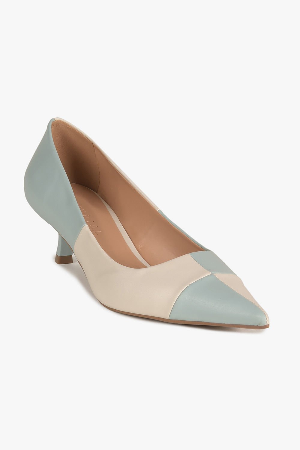 Sapato Feminino Salto Médio Mundial Monaco Azul/Bege 4