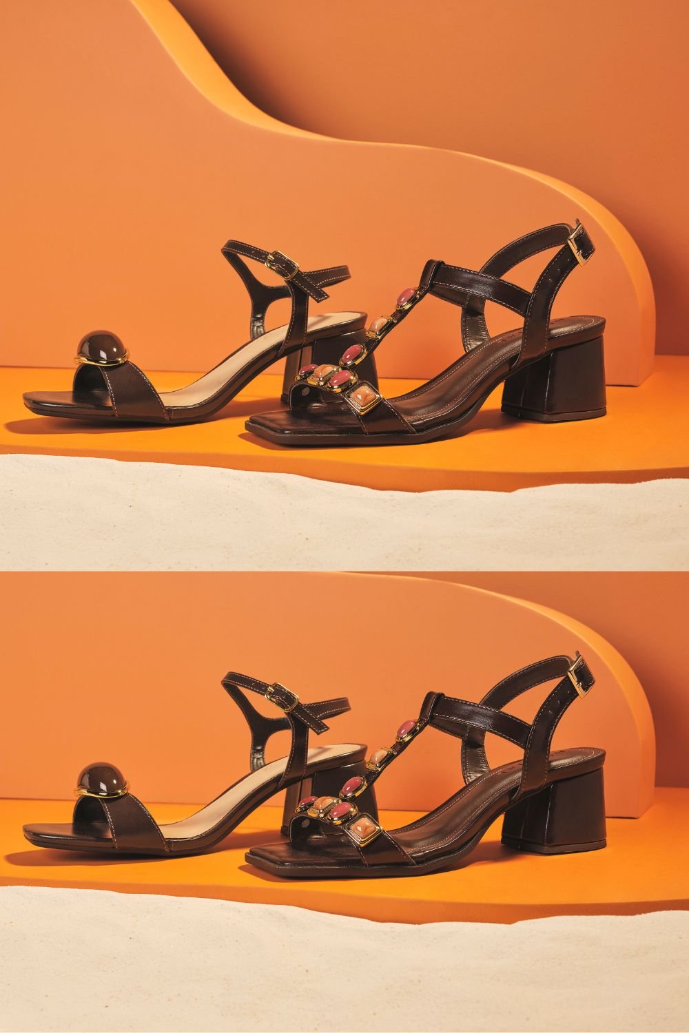 Sandália Feminina Salto Médio Mundial Oriane Café 2