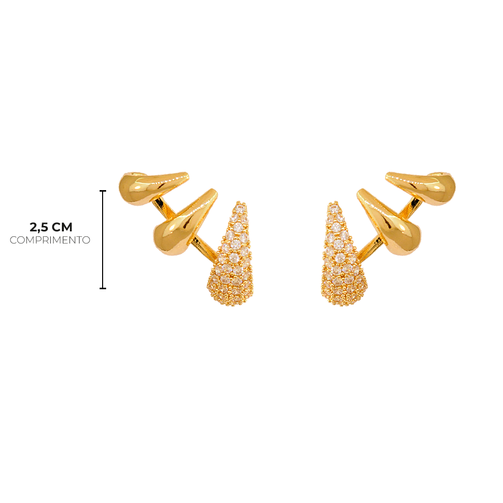 BRINCO EAR CUFF GOTA CRAVEJADO E LISO DOURADO Dourado 3