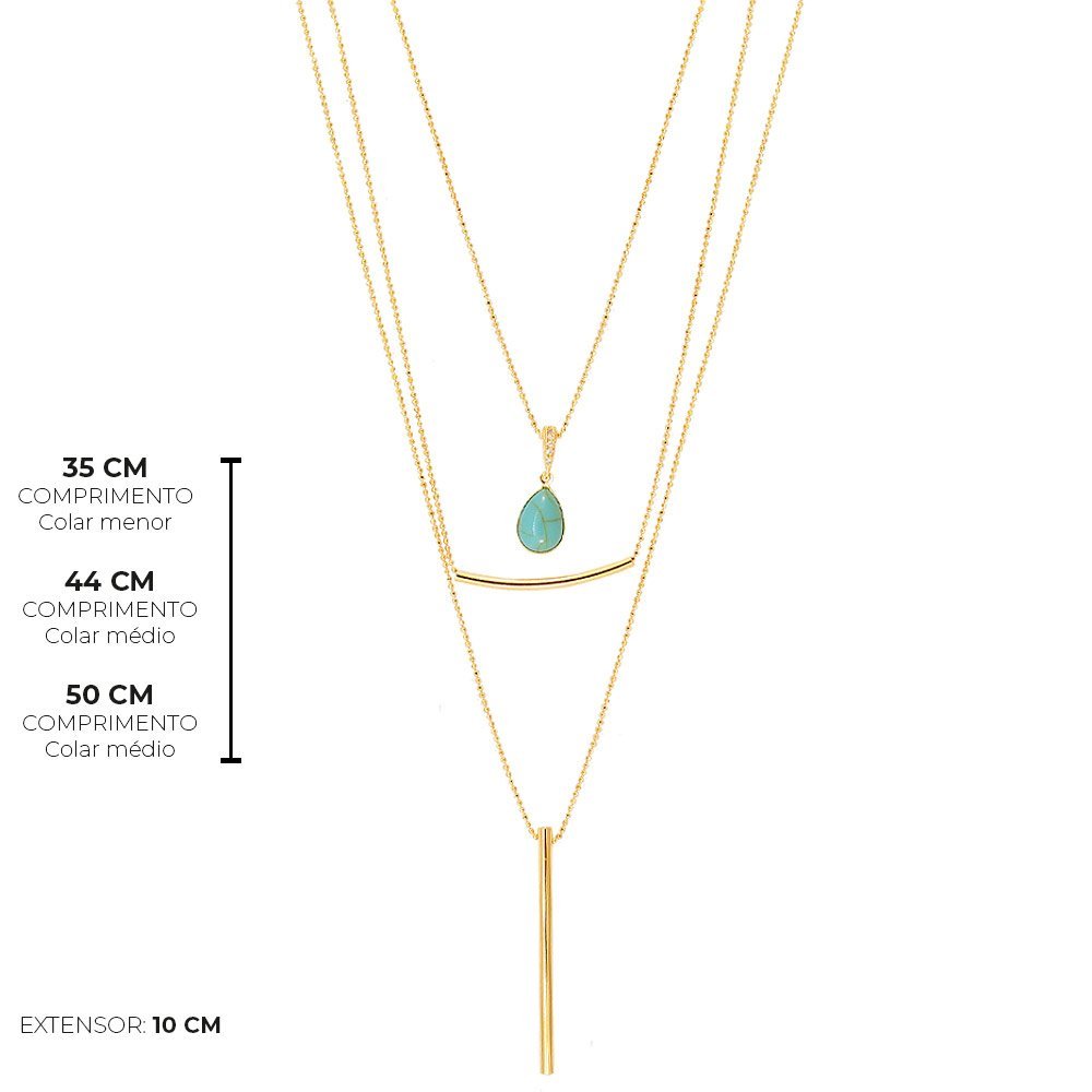 COLAR SEMIJOIA TRIPLO TUBO GOTA DOURADO Dourado 4