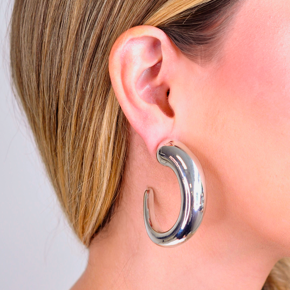 BRINCO BIJUTERIA CAROL ARGOLA PONTA FINA RODIO Prata 2