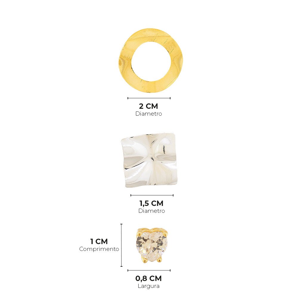 BRINCO SEMIJOIA TRIO MIX  DOURADO E RODIO Multicores 3