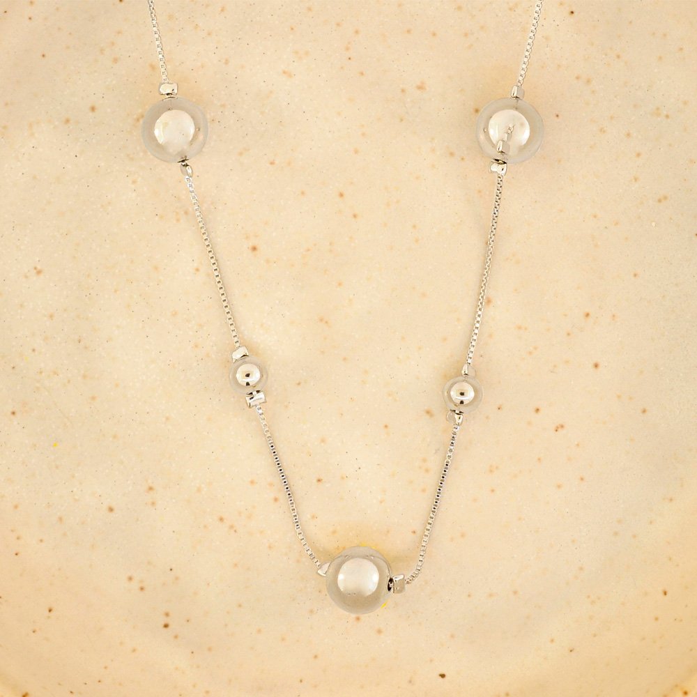 Colar Semijoia Luciana Bola Longo Rodio Prata 2