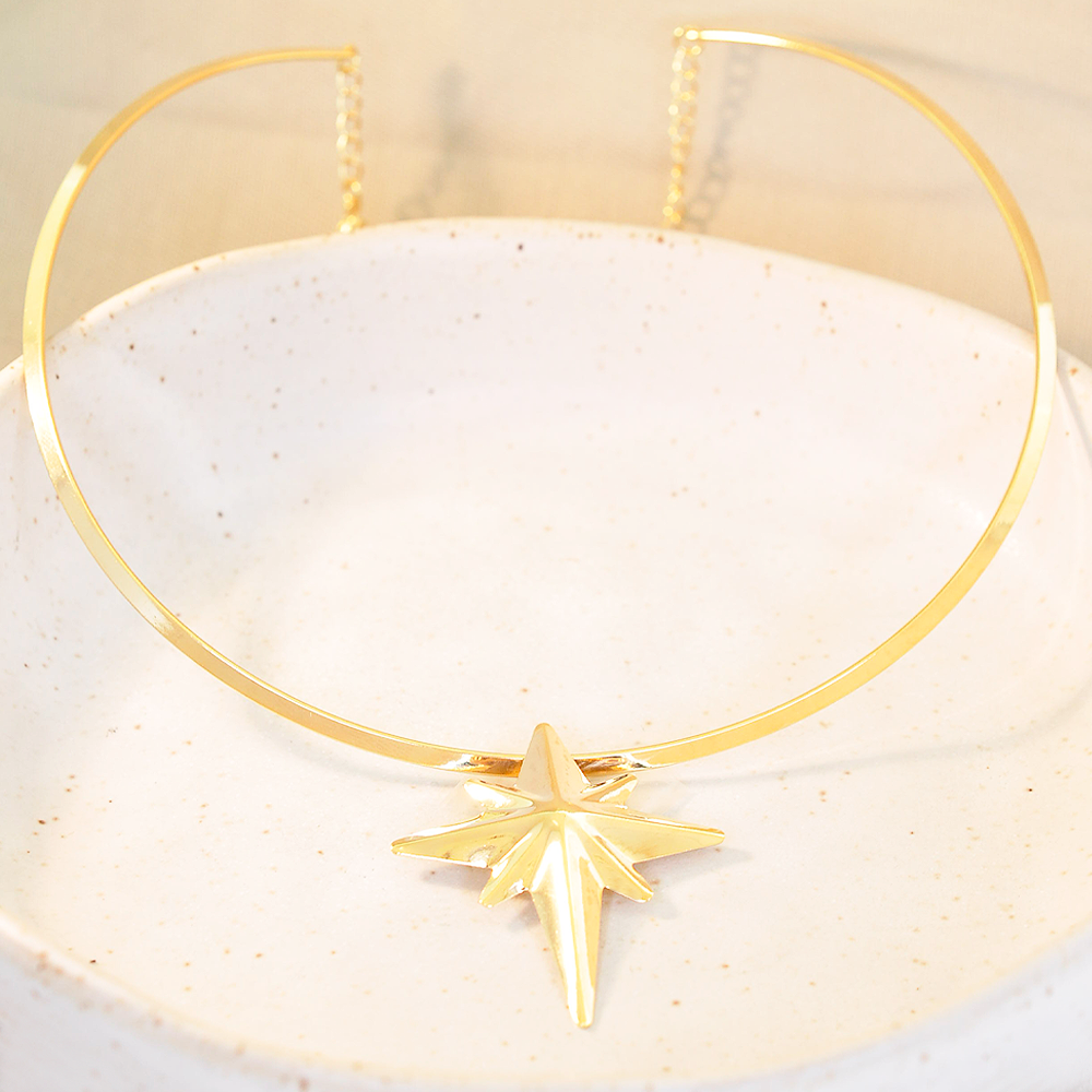 Choker Semijoia Aro Ester Estrela Dourado Dourado 2