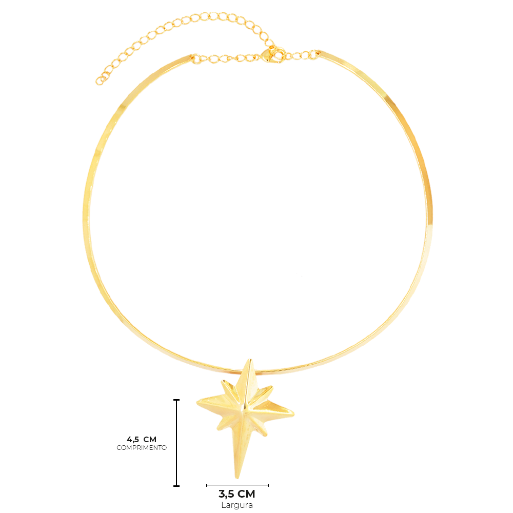 Choker Semijoia Aro Ester Estrela Dourado Dourado 3