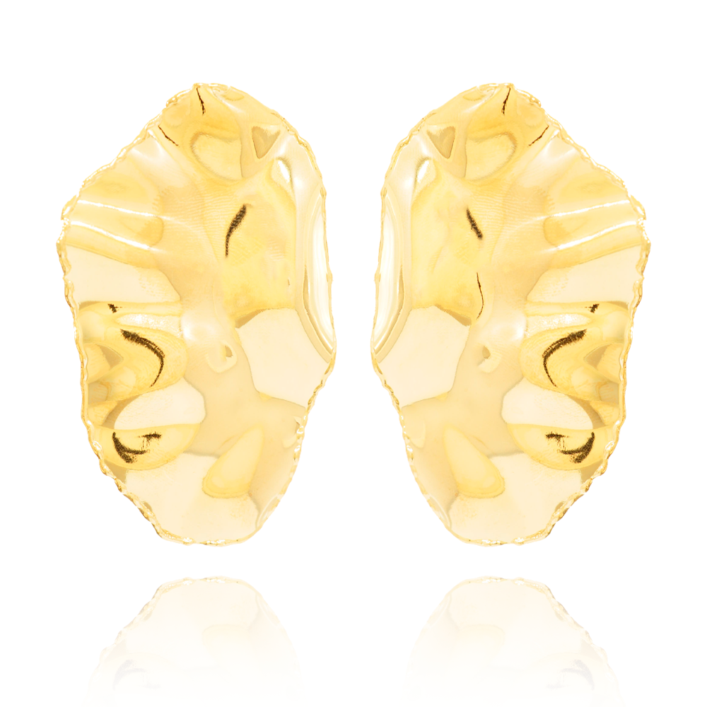 Brinco Semijoia Espelho Oval Martelado Dourado Dourado 1