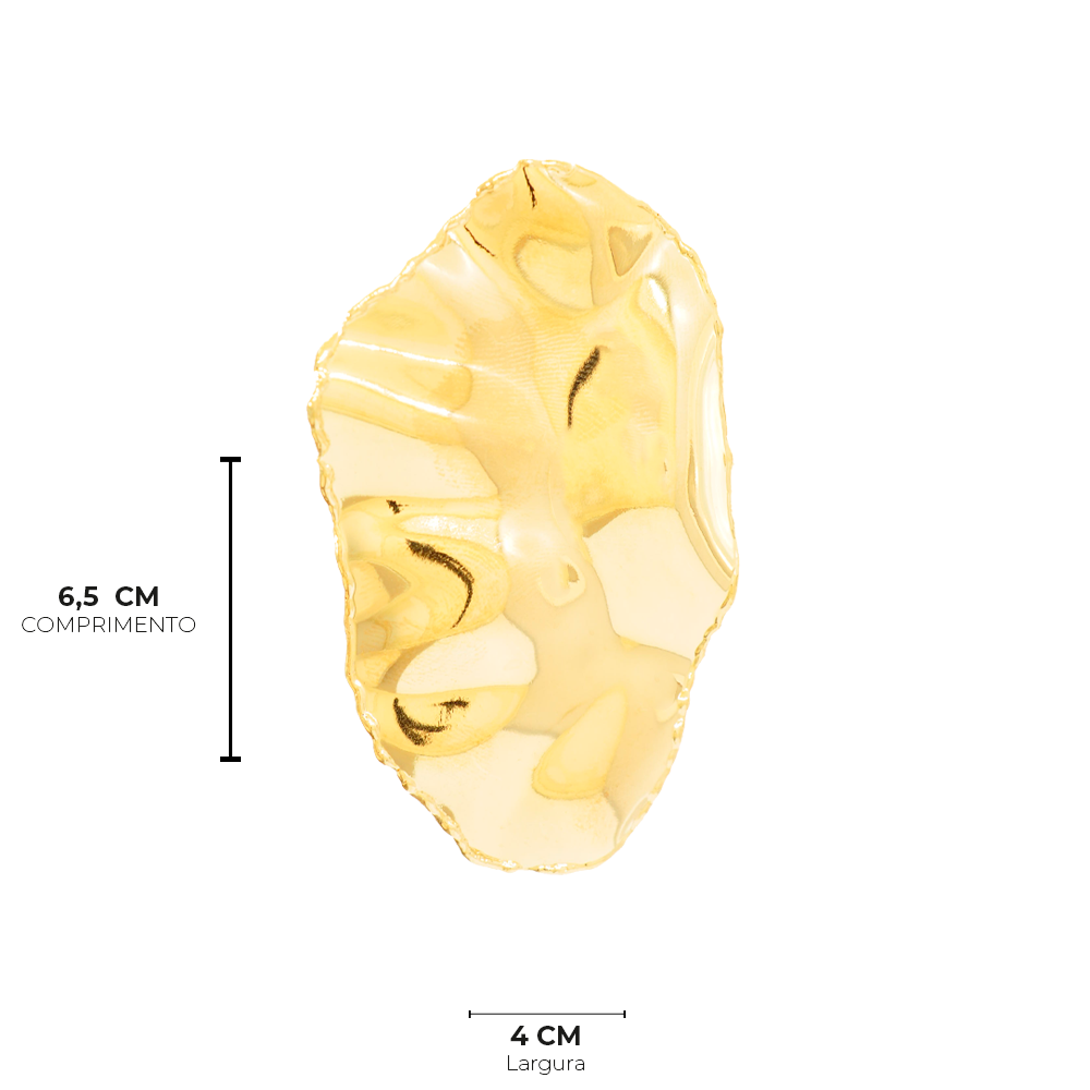 Brinco Semijoia Espelho Oval Martelado Dourado Dourado 3