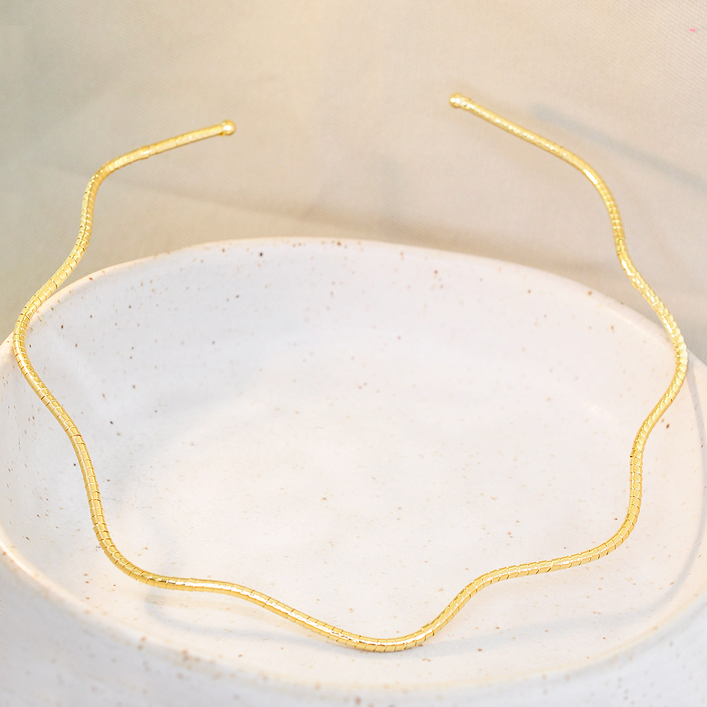 Choker Semijoia Aro Lira Ondas Dourado Dourado 2