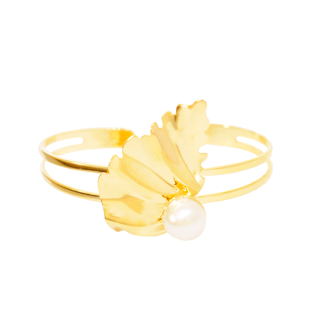Bracelete Semijoia Lira Leque Perola Dourado Dourado 1