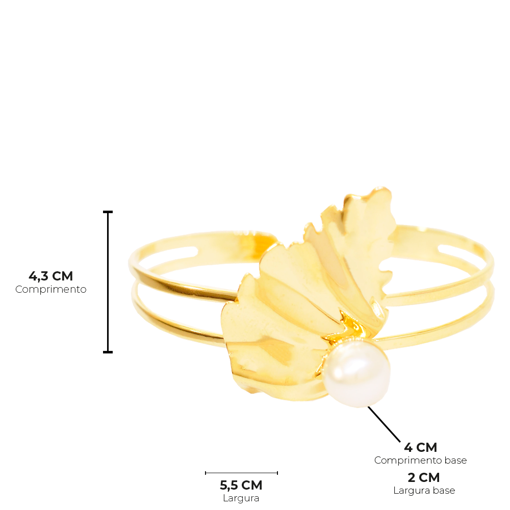 Bracelete Semijoia Lira Leque Perola Dourado Dourado 5