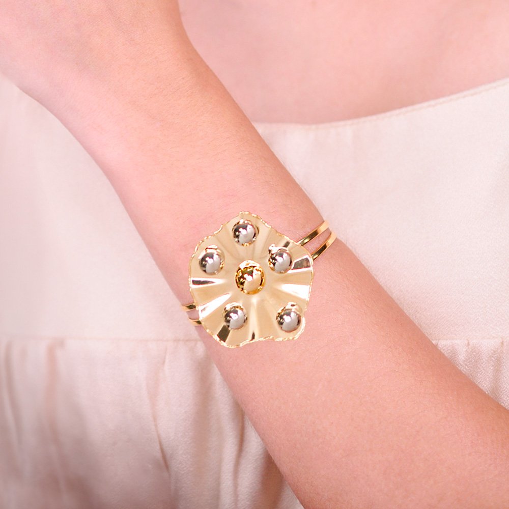 Bracelete Semijoia Athena Bolinhas Organico Duo Dourado 2