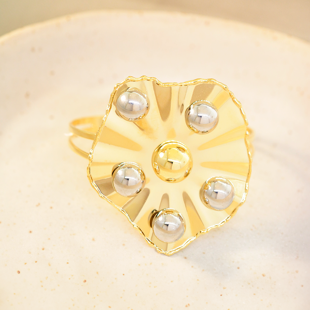Bracelete Semijoia Athena Bolinhas Organico Duo Dourado 3
