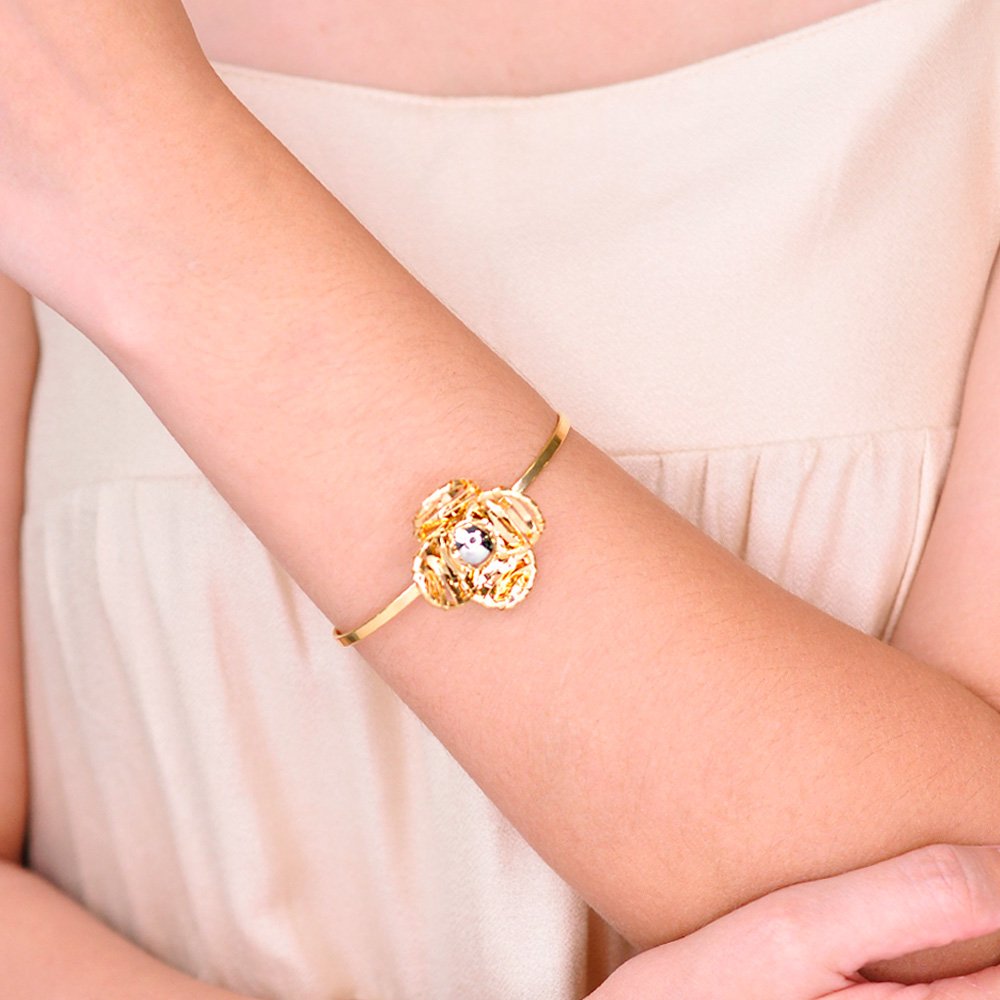 Bracelete Semijoia Jasmim Flor Duo Dourado 2