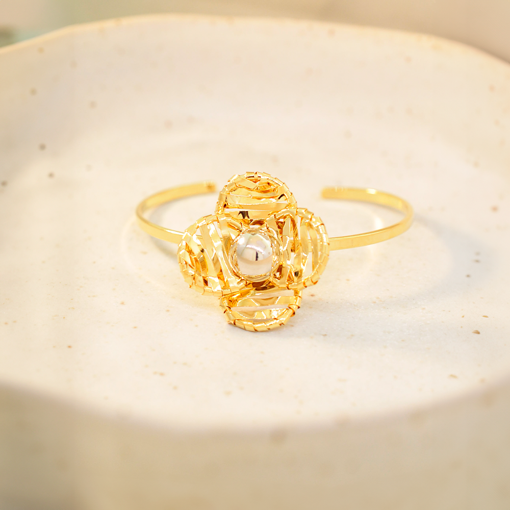 Bracelete Semijoia Jasmim Flor Duo Dourado 3